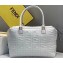 Fendi All-over FF Logo Motif Leather Medium Boston Bag White 2019