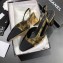 Chanel Heel 6.5cm Slingbacks G31318 Laminated Gold/Grosgrain Black 2019