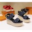 Louis Vuitton Heel 10cm Platform 6cm Harbour Wedge Sandals Denim Blue 2019