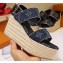 Louis Vuitton Heel 10cm Platform 6cm Harbour Wedge Sandals Denim Blue 2019