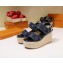 Louis Vuitton Heel 10cm Platform 6cm Harbour Wedge Sandals Denim Blue 2019