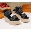 Louis Vuitton Heel 10cm Platform 6cm Harbour Wedge Sandals Denim Black 2019