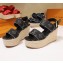 Louis Vuitton Heel 10cm Platform 6cm Harbour Wedge Sandals Denim Black 2019