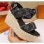 Louis Vuitton Heel 10cm Platform 6cm Harbour Wedge Sandals Denim Black 2019