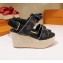 Louis Vuitton Heel 10cm Platform 6cm Harbour Wedge Sandals Denim Black 2019