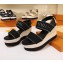 Louis Vuitton Heel 10cm Platform 6cm Harbour Wedge Sandals Canvas Black 2019