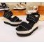 Louis Vuitton Heel 10cm Platform 6cm Harbour Wedge Sandals Canvas Black 2019