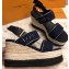 Louis Vuitton Heel 10cm Platform 6cm Harbour Wedge Sandals Canvas Navy Blue 2019