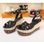 Louis Vuitton Heel 10cm Platform 6cm Timelapse Wedge Sandals Monogram Canvas Black/Multicolor 2019
