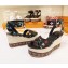 Louis Vuitton Heel 10cm Platform 6cm Timelapse Wedge Sandals Monogram Canvas Black/Multicolor 2019