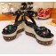 Louis Vuitton Heel 10cm Platform 6cm Timelapse Wedge Sandals Monogram Canvas Black/Multicolor 2019