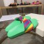 Balenciaga Rainbow Logo Slides Sandals Green