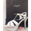 Saint Laurent Heel 9.5cm Platform 3cm Tribute Sandals In Grained Leather White