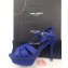 Saint Laurent Heel 9.5cm Platform 3cm Tribute Sandals In Grained Leather Blue