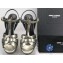 Saint Laurent Tribute Sandals In Patent Crinkled Leather Gun Color