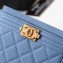 Chanel Caviar Leather Boy Card Holder A84431 Denim Blue