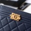 Chanel Caviar Leather Boy Card Holder A84431 Navy Blue