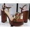 Gucci Heel 11cm Platform 2.5cm Sandals with Double G 573021 Brown 2019