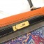 Hermes Kelly 32 Bag in Print Leather in Print Leather Orange/Black/Suede Coffee