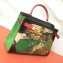 Hermes Kelly 32 Bag in Print Leather Black/Red/Suede Green