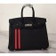 Hermes red Striped Birkin 25 Bag in original togo Leather black