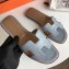 Hermes Oran Flat Slipper Sandals in Togo Leather Baby Blue
