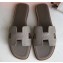 Hermes Oran Flat Slipper Sandals in Togo Leather Light Gray