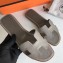 Hermes Oran Flat Slipper Sandals in Togo Leather Light Gray