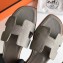 Hermes Oran Flat Slipper Sandals in Togo Leather Light Gray