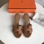 Hermes Heel 5cm Oasis Slipper Sandals in Togo Leather Brown/White Stitch