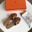 Hermes Heel 5cm Oasis Slipper Sandals in Togo Leather Brown/White Stitch