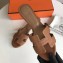 Hermes Heel 5cm Oasis Slipper Sandals in Togo Leather Brown/White Stitch