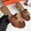 Hermes Heel 5cm Oasis Slipper Sandals in Togo Leather Brown/White Stitch