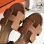 Hermes Heel 5cm Oasis Slipper Sandals in Togo Leather Brown/White Stitch