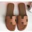 Hermes Oran Flat Slipper Sandals in Togo Leather Brown