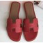 Hermes Oran Flat Slipper Sandals in Togo Leather Red