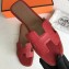 Hermes Oran Flat Slipper Sandals in Togo Leather Red