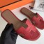 Hermes Oran Flat Slipper Sandals in Togo Leather Red