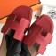 Hermes Oran Flat Slipper Sandals in Togo Leather Red