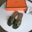 Hermes Oran Flat Slipper Sandals in Togo Leather Olive Green