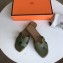 Hermes Oran Flat Slipper Sandals in Togo Leather Olive Green