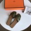 Hermes Oran Flat Slipper Sandals in Togo Leather Olive Green