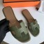 Hermes Oran Flat Slipper Sandals in Togo Leather Olive Green