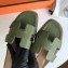 Hermes Oran Flat Slipper Sandals in Togo Leather Olive Green