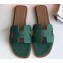 Hermes Oran Flat Slipper Sandals in Togo Leather Green