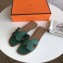 Hermes Oran Flat Slipper Sandals in Togo Leather Green