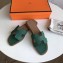 Hermes Oran Flat Slipper Sandals in Togo Leather Green