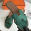 Hermes Oran Flat Slipper Sandals in Togo Leather Green