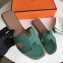 Hermes Oran Flat Slipper Sandals in Togo Leather Green