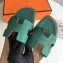 Hermes Oran Flat Slipper Sandals in Togo Leather Green